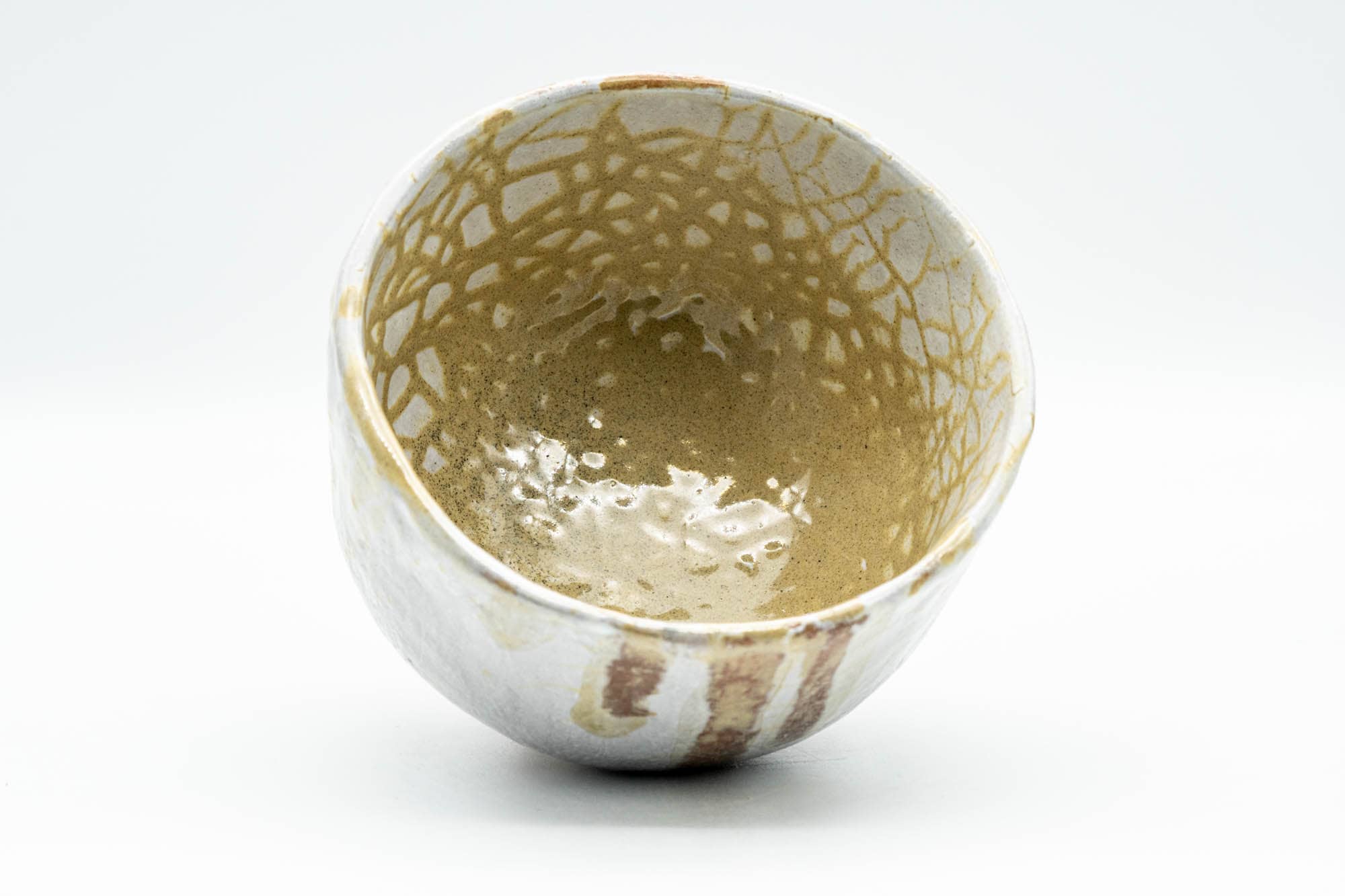 Japanese Matcha Bowl - 久 Milky White Yellow Web-Glazed Wabi-Sabi Chawan - 350ml