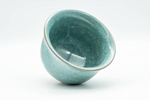 Japanese Teacup - Teal Snowflake Celadon Glazed Yunomi - 150ml - view from above showing the glazed interior