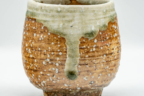 Japanese Teacup - Green Drip-Glazed Brown Textured Yunomi - 210ml