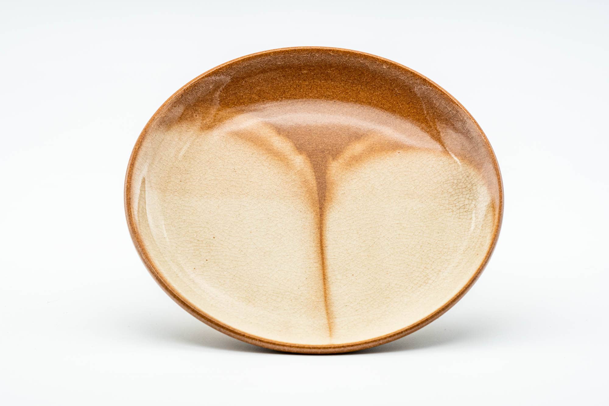 Japanese Teacup Set - Beige Drip-Glazed Hagi-yaki Ushirode Yunomi with Coaster - 150ml