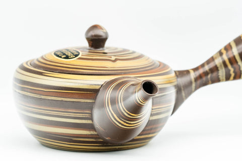 Japanese Kyusu - Nobuyasu Nerikomi Tokoname-yaki Teapot - 275ml - low three-quarter view