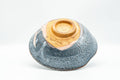 Japanese Matcha Bowl - Floral Blue Shino Glazed Summer Chawan - 200ml - tilted to show the base and foot