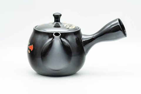 Japanese Kyusu - Floral Black Kurodei Tokoname-yaki Teapot - 400ml - Tezumi