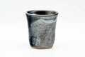 Japanese Teacup - Abstract Metallic Black Glazed Yunomi - front view of the dark glazed cup
