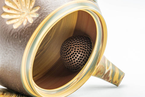 Japanese Kyusu - Engraved Floral Nerikomi Textured Tokoname-yaki Debeso Teapot - 240ml - Tezumi