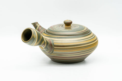Japanese Kyusu - Green, Red, and Yellow Marbled Nerikomi Tokoname-yaki Debeso Teapot - 230ml