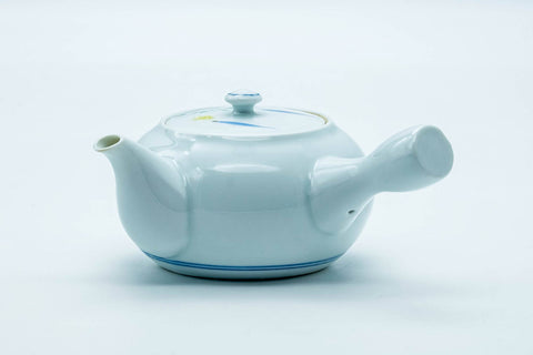 Japanese Kyusu - White Blue Floral Arita-yaki Porcelain Filter Teapot - 300ml