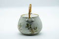 Tezumi — Japanese Tea Set - Beige Speckled Floral Kiyomizu-yaki Dobin Teapot with 5 Yunomi Teacups — the cups grouped together