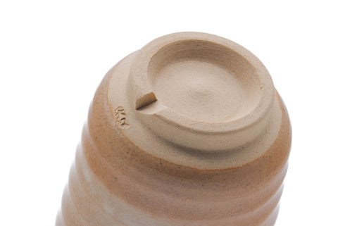 Tezumi — Japanese Teacup - Beige Milky White Hagi-yaki Yunomi - 150ml — inverted showing the foot ring