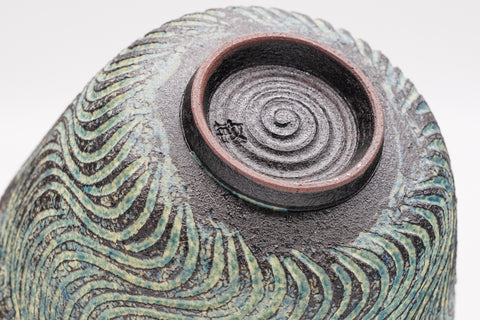 Wavy Blue-Green Kiyomizu-yaki Chawan