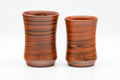 Tezumi — Japanese Teacups - Pair of Red Nerikomi Tokoname-yaki Meoto Yunomi — front view from another angle