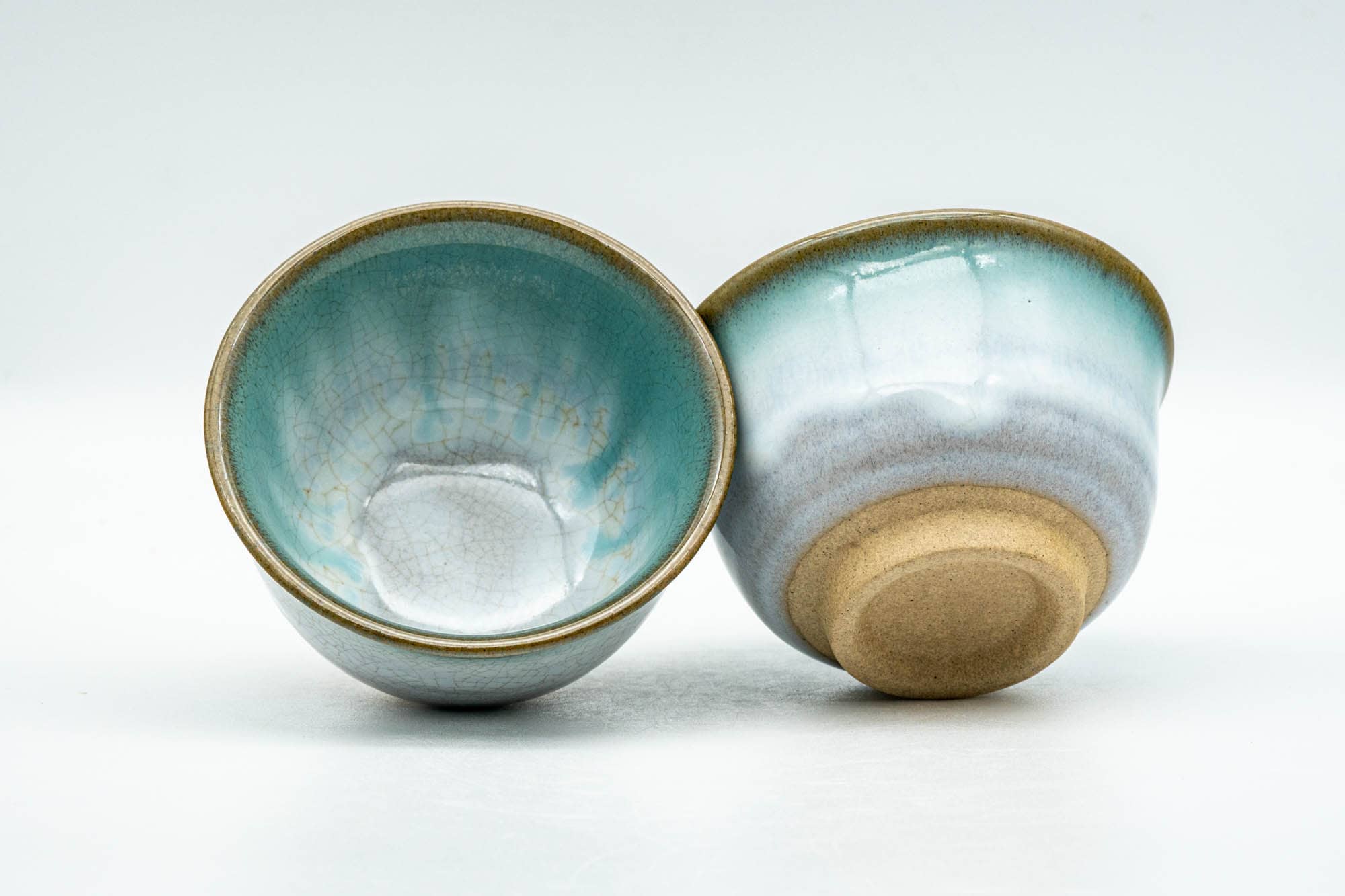 Japanese Teacups - Pair of Green Drip-Glazed Agano-yaki Yunomi - 100ml - Tezumi