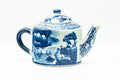 Japanese Kyusu - Blue Geometric Mountainous Motif Porcelain Do-ake Ushirode Teapot - 550ml - front view of the blue-and-white porcelain teapot