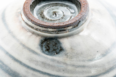 Tezumi — Japanese Matcha Bowl - Floral Brush Glazed Summer Chawan - 100ml — inverted showing the foot ring