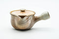 Japanese Kyusu - Weathered Beige Glazed Hagi-yaki Ceramic Filter Teapot - 240ml - three-quarter front view showing the lid knob and side handle