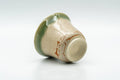Japanese Teacups - Set of 5 Beige Green Glazed Guinomi - 40ml - angled view showing the green-glazed rim