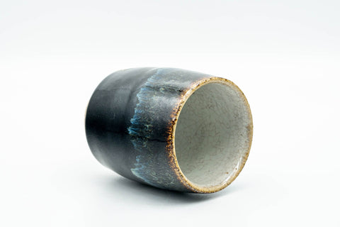 Tezumi — Japanese Teacup - Jet Black Blue Hare's Fur Drip-Glazed Yunomi - 150ml — three-quarter view