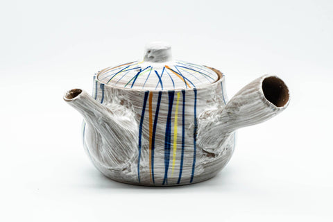 Tezumi — Japanese Kyusu - Brush Glazed Colorful Stripes Debeso Teapot - 250ml — top-down view of the lid