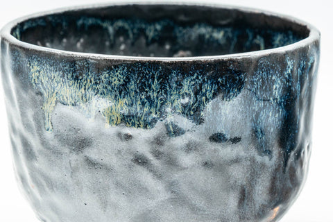 Japanese Matcha Bowl - Blue Hare's Fur Black Drip-Glazed Wabi-Sabi Chawan - 500ml