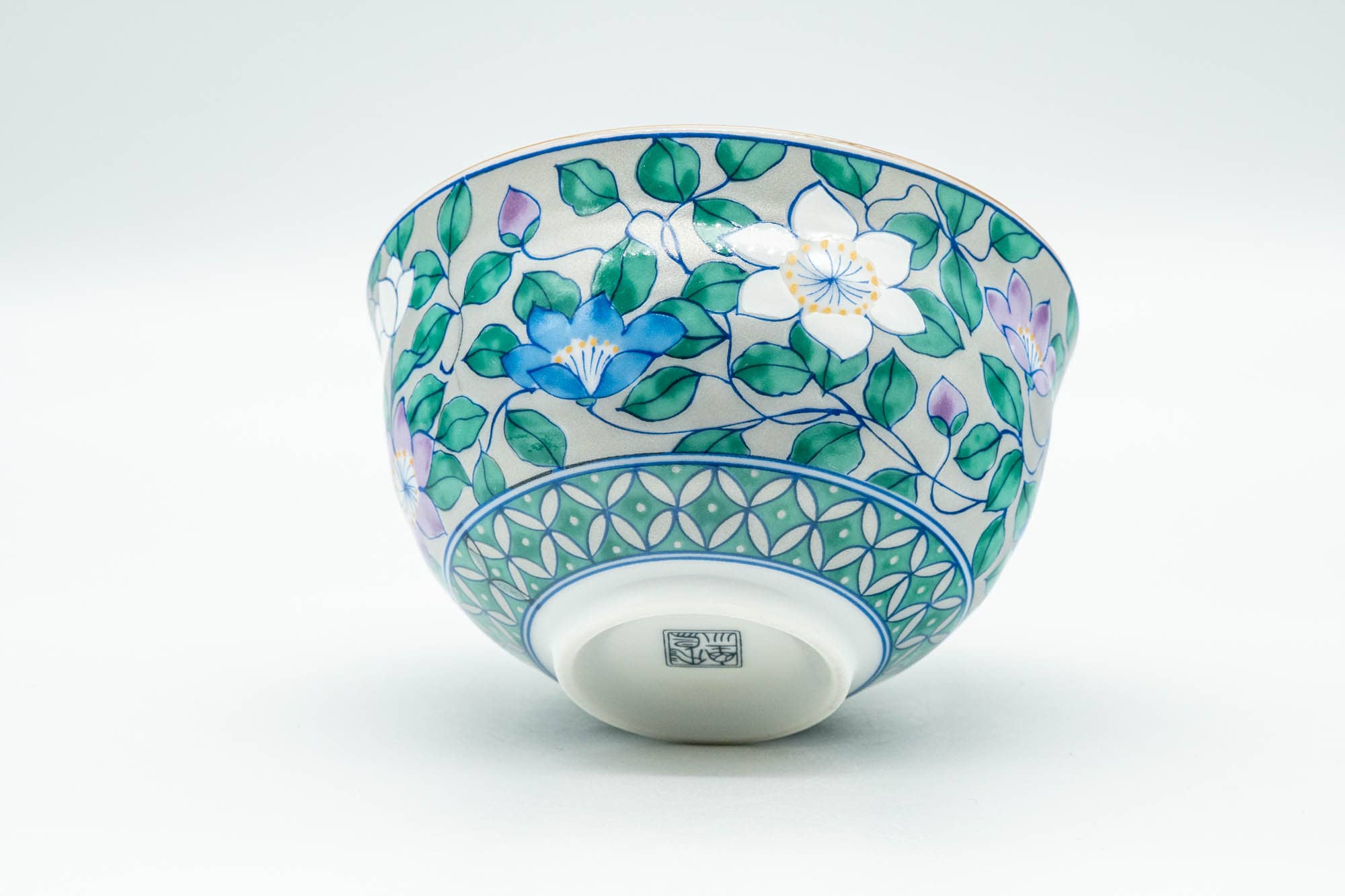 Japanese Teacup - Blue and Purple Flowers Arita-yaki Yunomi - 150ml