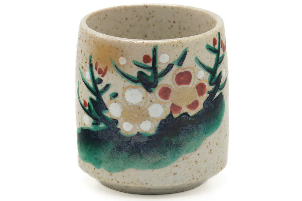 Japanese Teacup - Beige Speckled Floral Yunomi - 185ml