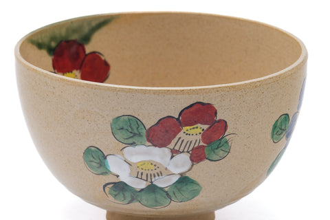 Japanese Matcha Bowl - Beige Camellias Chawan - 400ml