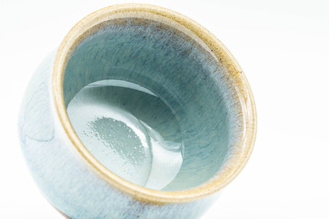 Japanese Teacups - Set of 3 Blue Turquoise Drip-Glazed Yunomi - 90ml - a cup viewed from above showing the glazed interior