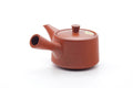 Tezumi — Japanese Tea Set - Bamboo Engraved Tokoname-yaki Kyusu Teapot with 5 Yunomi Teacups — interior of the teapot showing the filter