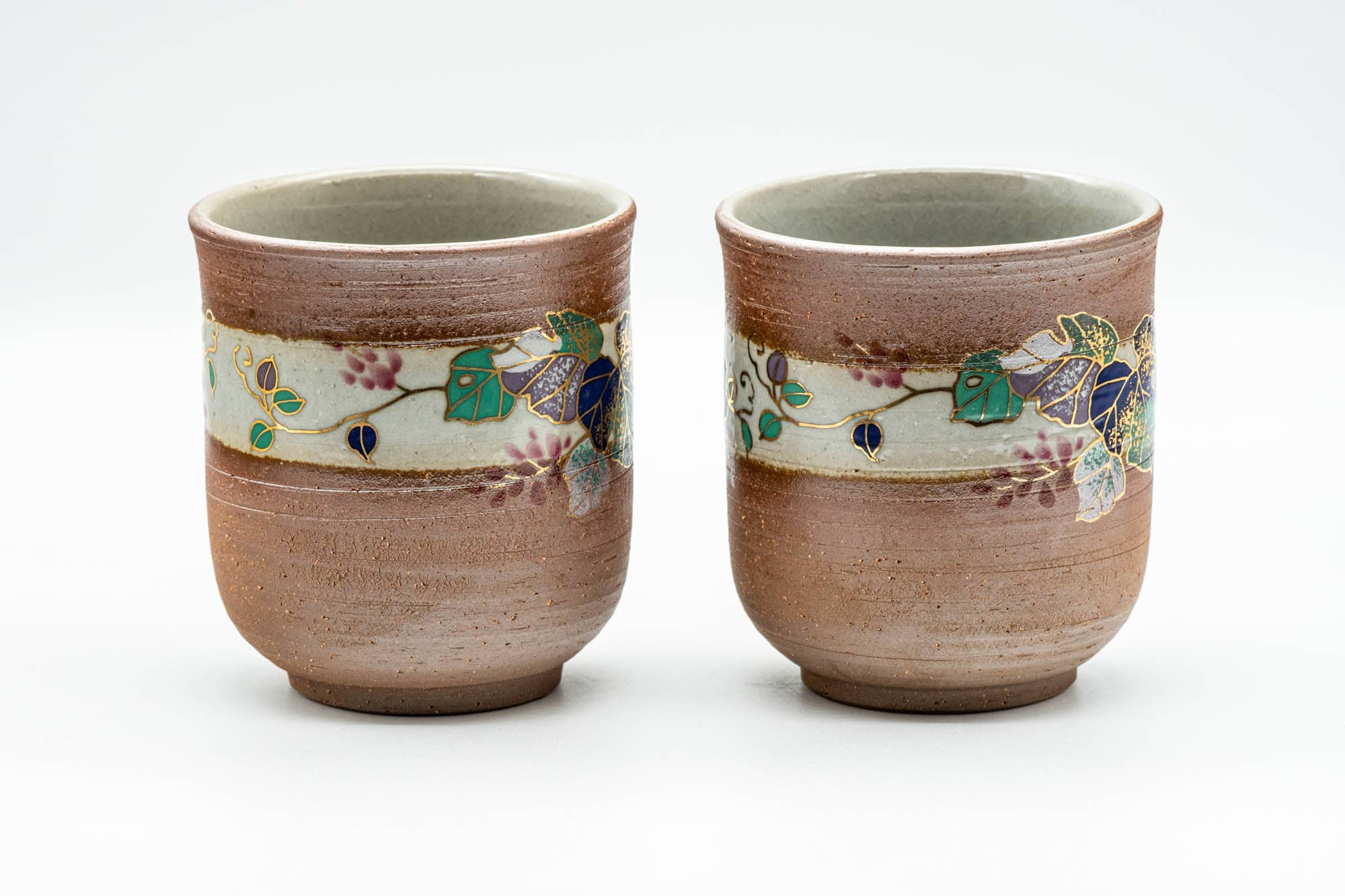 Japanese Teacups - Pair of Colourful Foliage Patterned Yunomi - 200ml