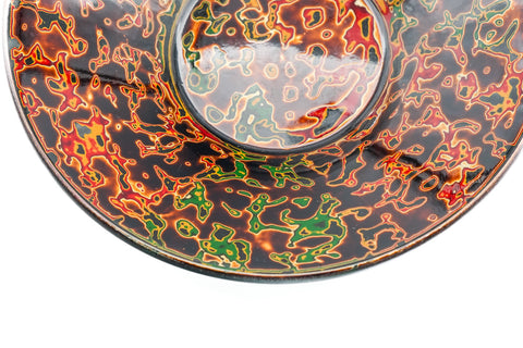 Japanese Chataku - Set of 5 Orange Green Kara-nuri Lacquer Tea Saucers