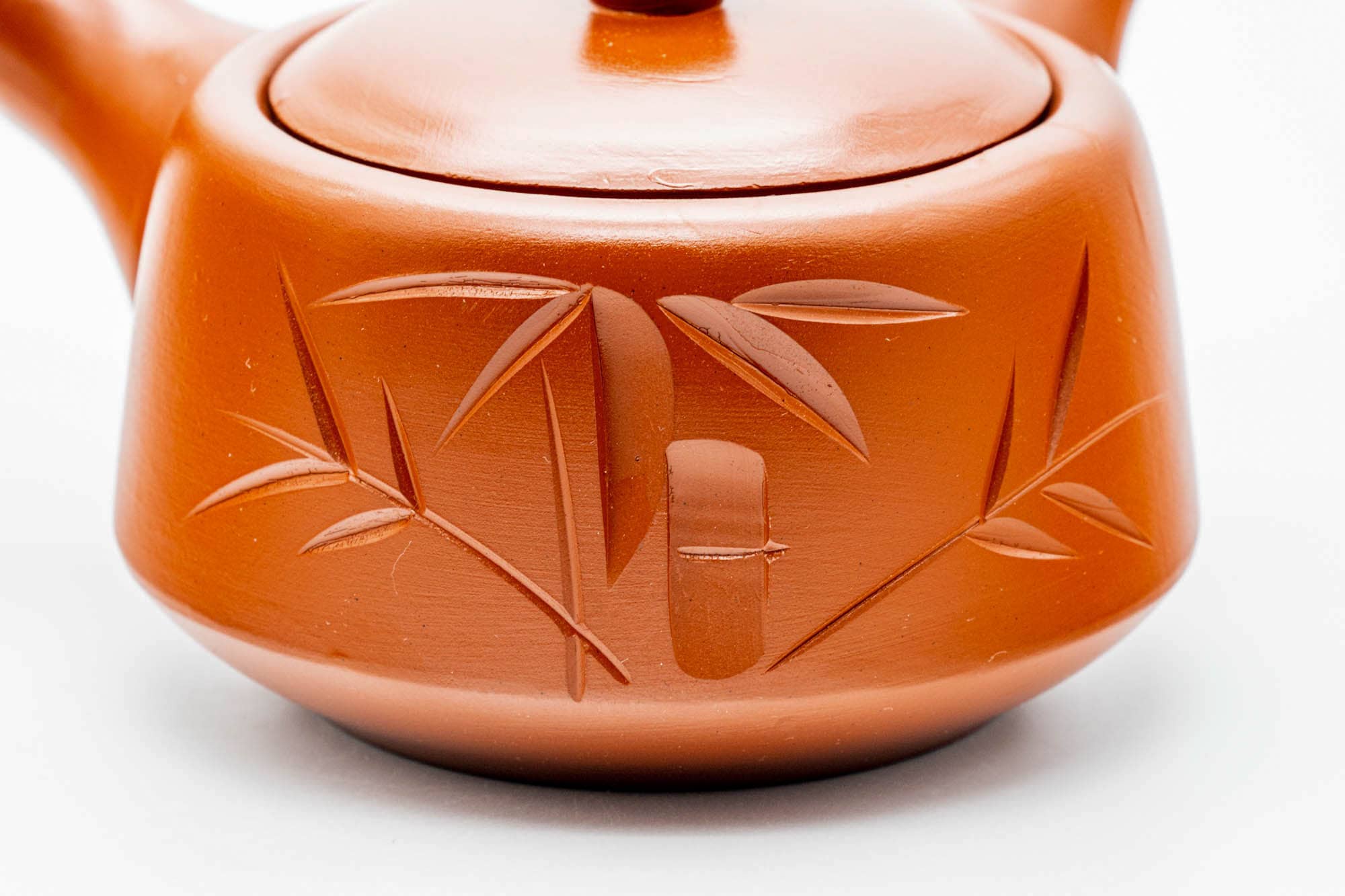 Japanese Kyusu - Bamboo Engraved Red Shudei Tokoname-yaki Ceramic Filter Teapot - 300ml