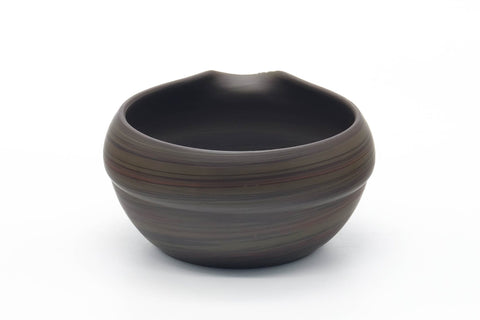 Tezumi — Japanese Katakuchi - Dark Green Nerikomi Handleless Yuzamashi - 205ml — top-down view of the interior