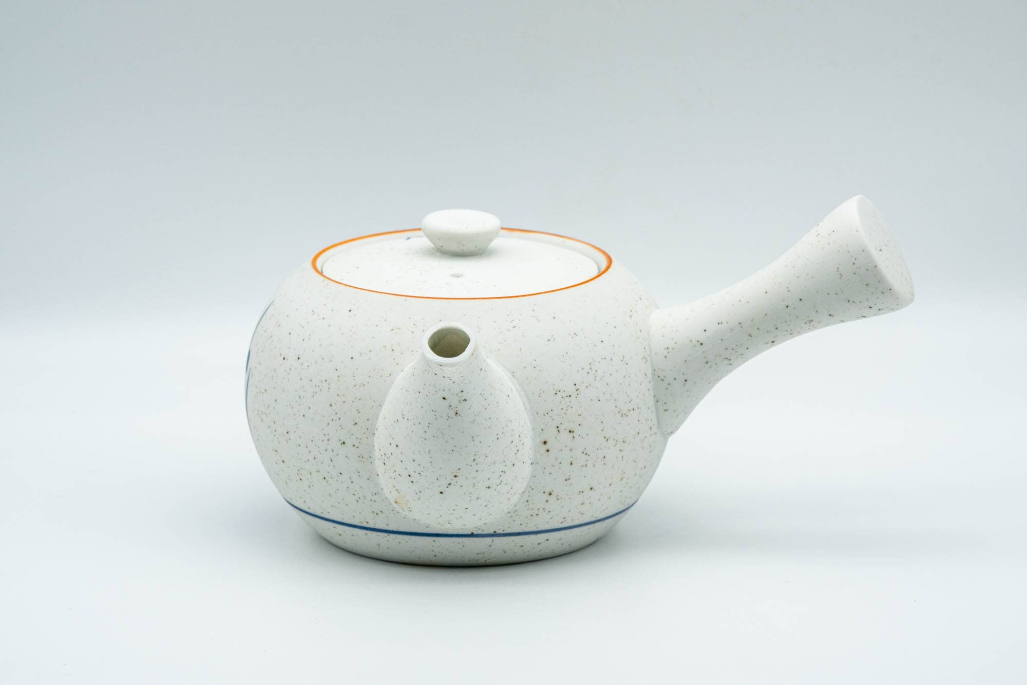 Japanese Tea Set - Blue Floral White Matte Glazed Arita-yaki Debeso Kyusu Teapot with 5 Yunomi Teacups - Tezumi