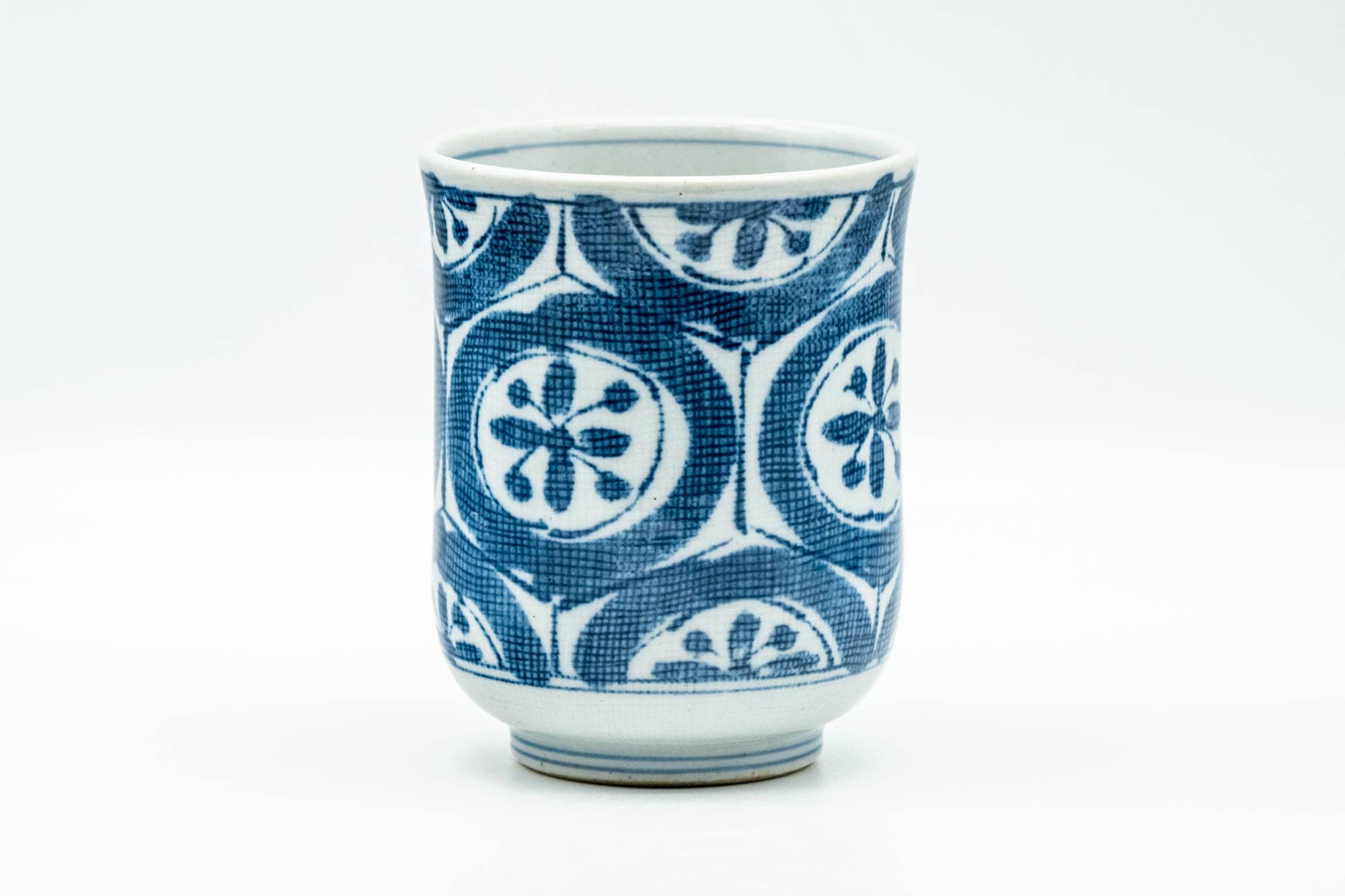Japanese Teacup - Blue Floral Geometric Arita-yaki Yunomi - 180ml