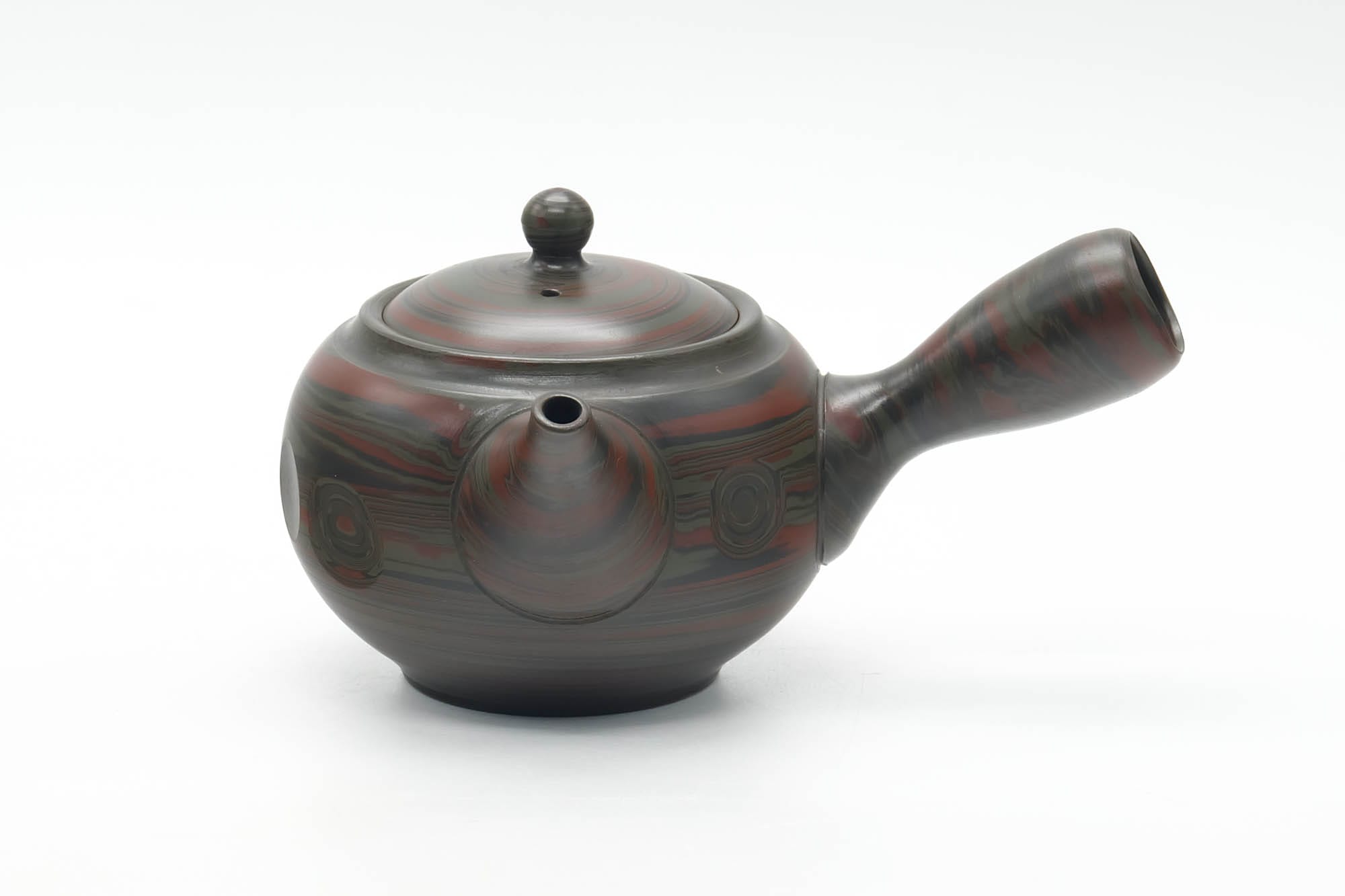 Japanese Kyusu - Green Red Faceted Nerikomi Tokoname Teapot - 295ml