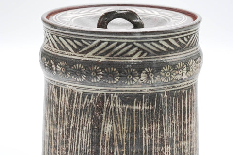 Japanese Mizusashi - Geometric Chrysanthemum Mishima Kiyomizu-yaki Water Container - 1000ml