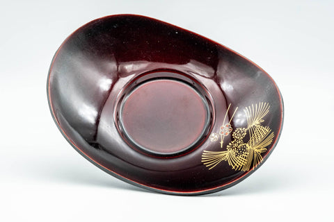 Japanese Chataku - Pair of Purple Gold Floral Oval-Shaped Tea Saucers - Tezumi