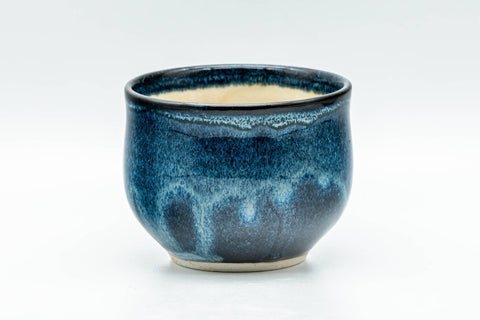 Japanese Teacups - Set of 5 Blue Hare's Fur Glazed Yunomi - 120ml - front view of a single cup