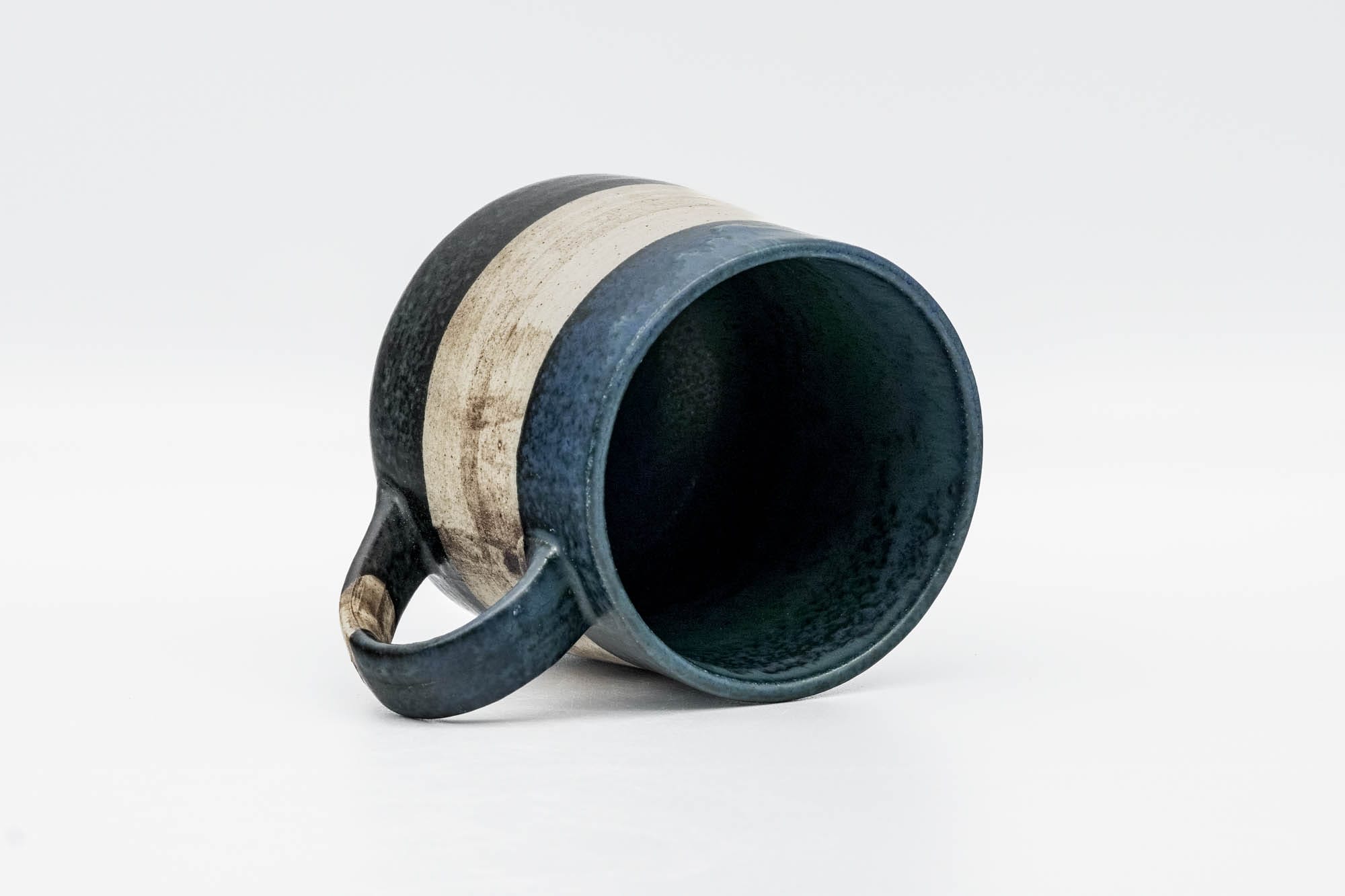 Japanese Teacup - Blue Beige Black Striped Mino-yaki Mug - 280ml
