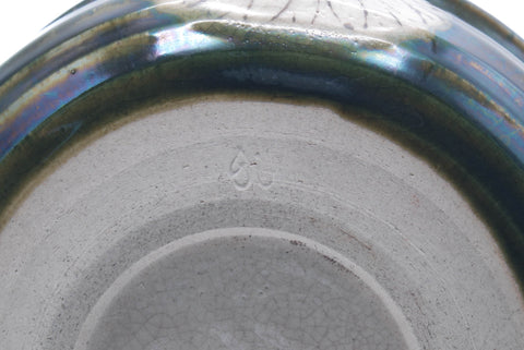 Japanese Kensui - Floral Dark Green Glazed Water Bowl - 650ml