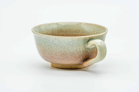 Japanese Teacup - 天鵬山 Tsubaki Kiln - Beige Weathered Hagi-yaki Ushirode Yunomi - 110ml