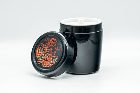 Japanese Chazutsu - Floral Black Lacquer Tea Canister - 200ml - Tezumi