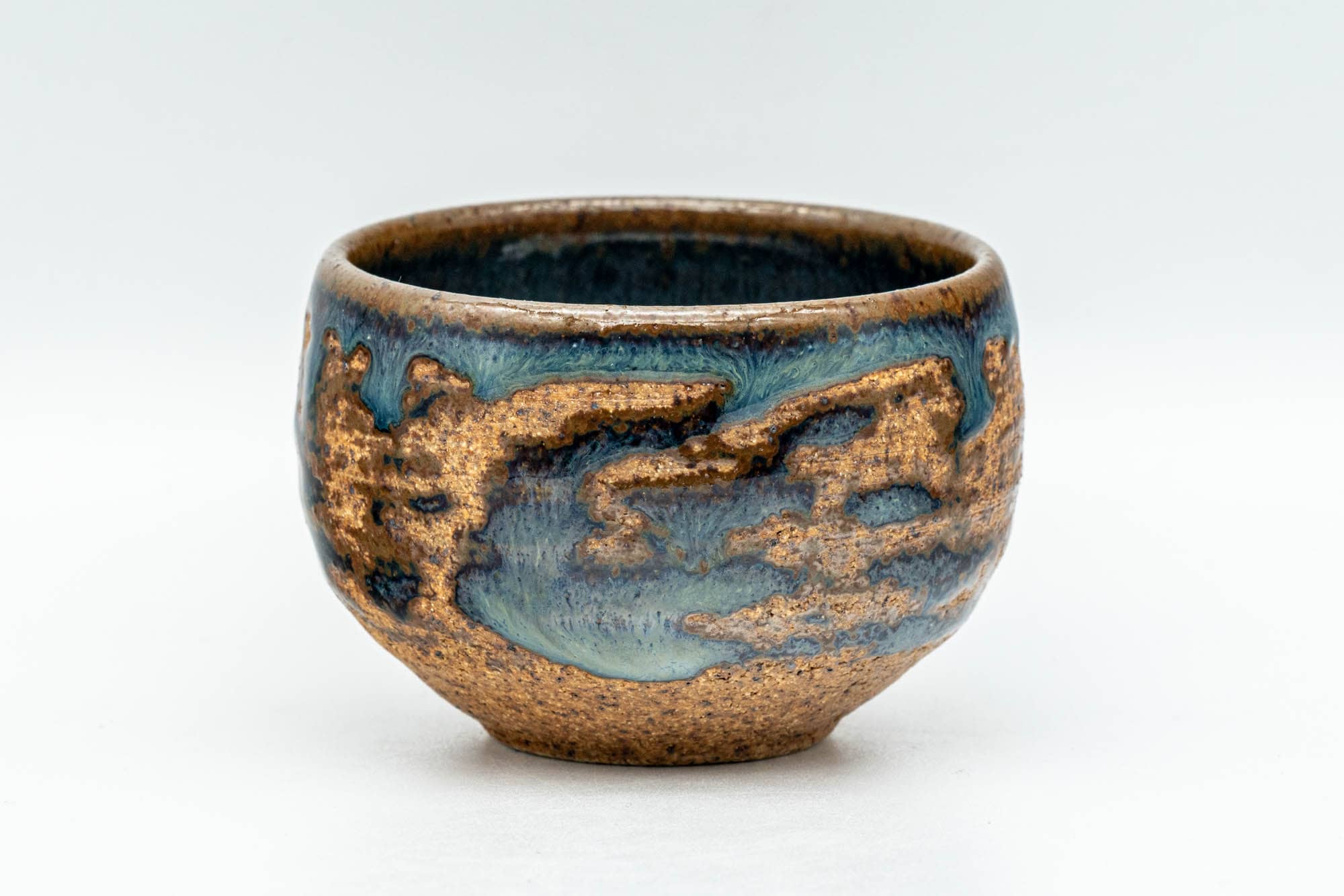 Japanese Teacup - Blue Glazed Orange Stoneware Yunomi - 80ml - Tezumi
