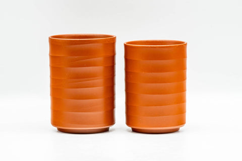 Japanese Teacups - Pair of Spiraling Shudei Tokoname-yaki Meoto Yunomi