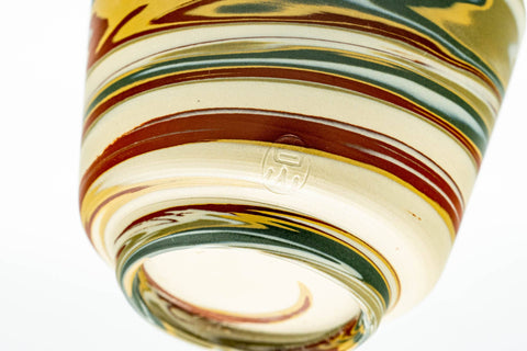 Japanese Teacup - Green Red Yellow Marbled Nerikomi Tokoname-yaki Yunomi - 120ml