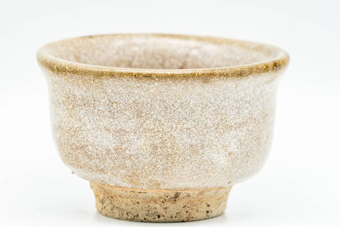 Japanese Teacup - Small Beige Glazed Guinomi - 40ml - front view with the interior visible over the rim