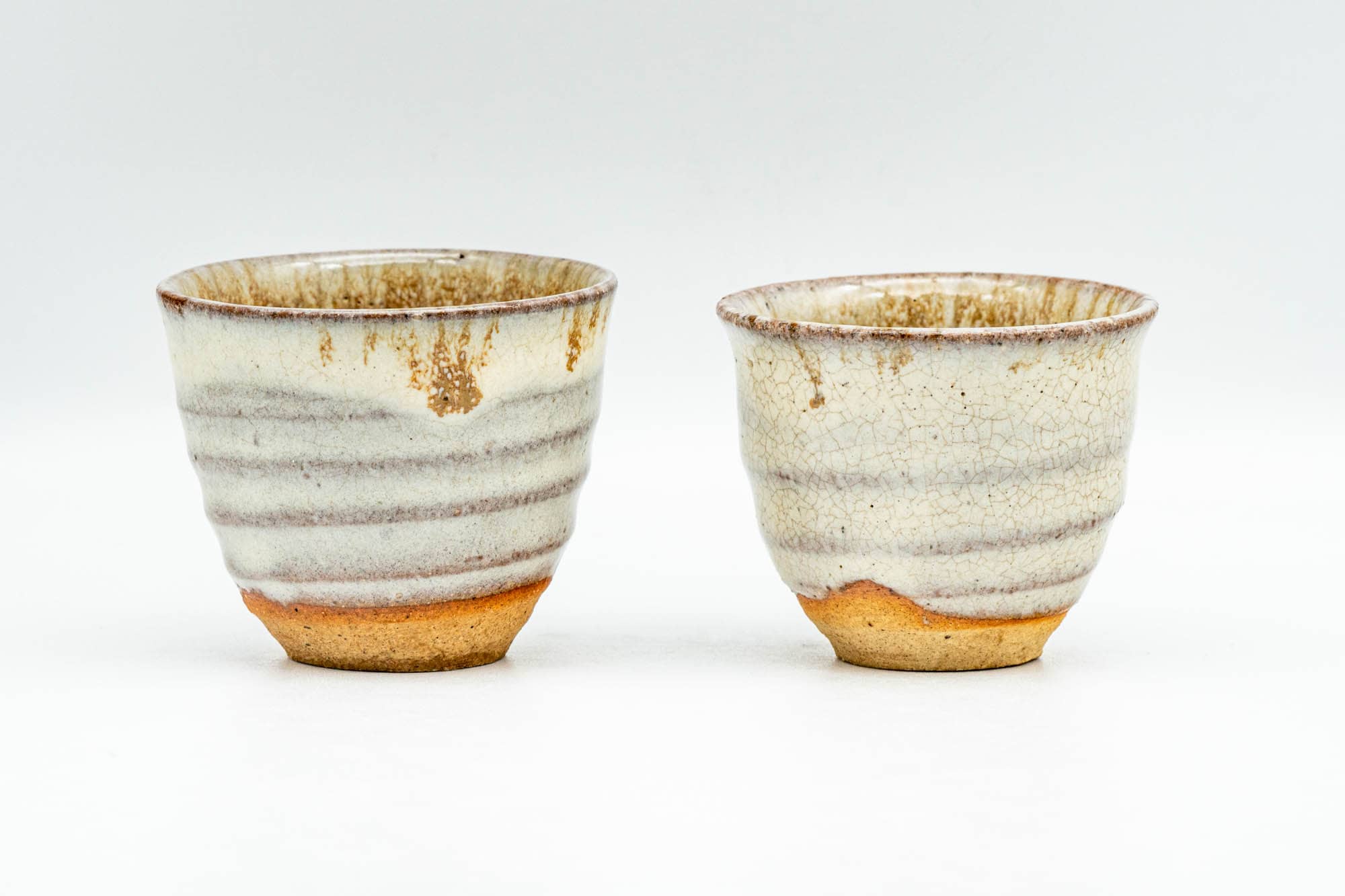 Japanese Teacups - Pair of Milky Beige Drip-Glazed Guinomi - 45ml