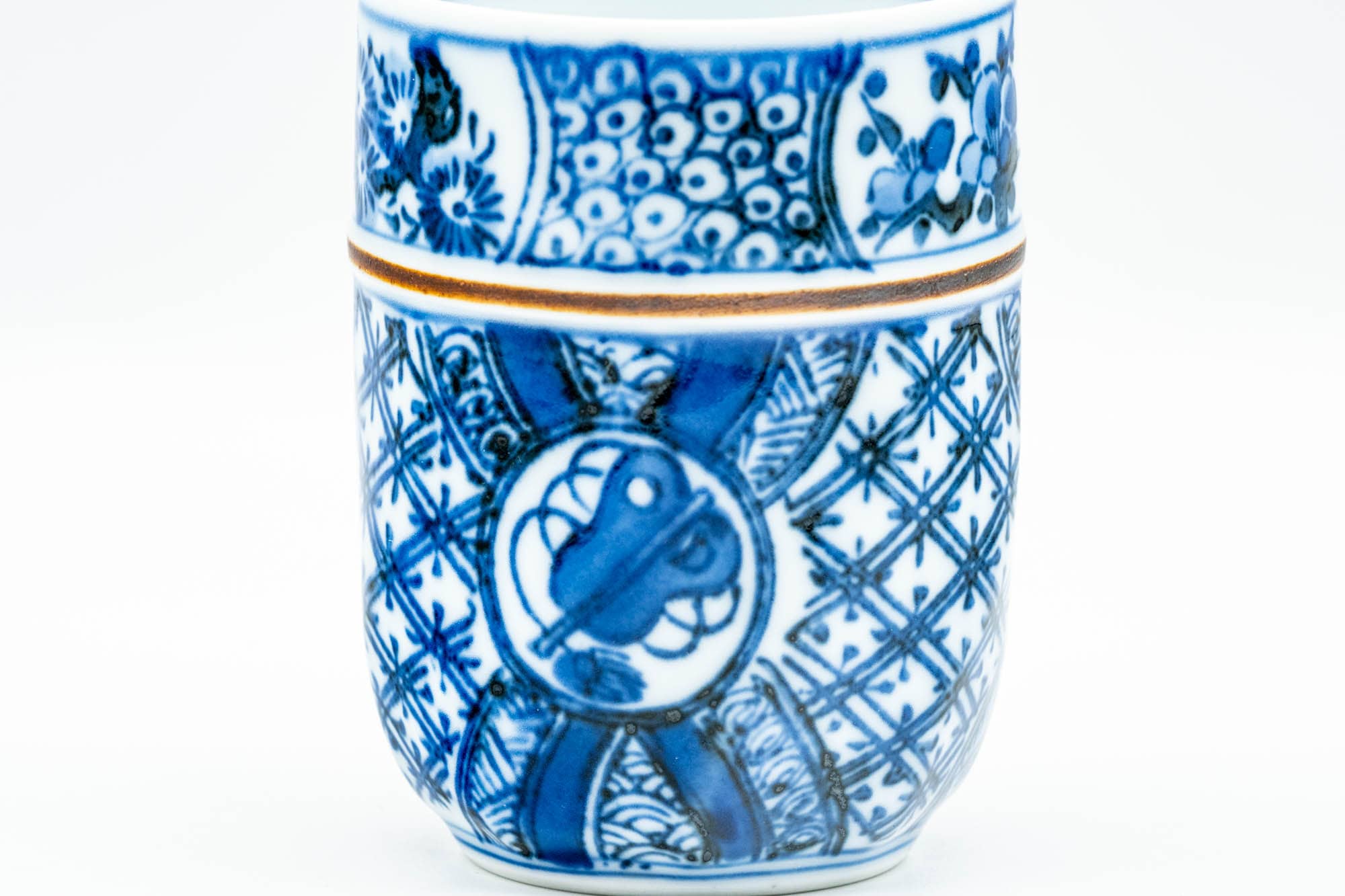Japanese Teacup - Blue Floral Geometric Arita-yaki Yunomi - 155ml