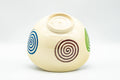 Japanese Matcha Bowl - Spiral Decorated Kyo-yaki Chawan - 200ml - underside view showing the footring and a painted spiral