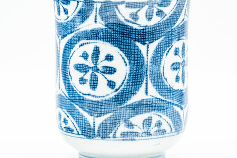 Japanese Teacup - Blue Floral Geometric Arita-yaki Yunomi - 180ml